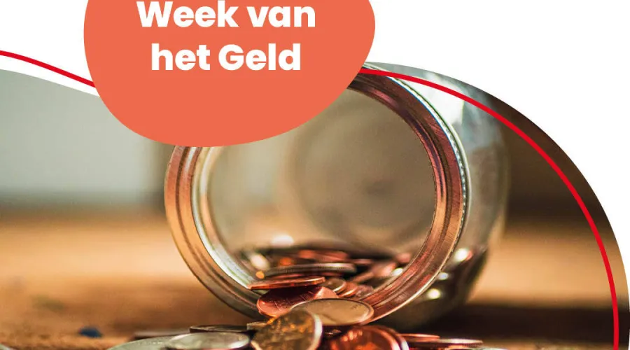 Afbeelding van muntgeld met in een bulb de tekst 'week van het geld'